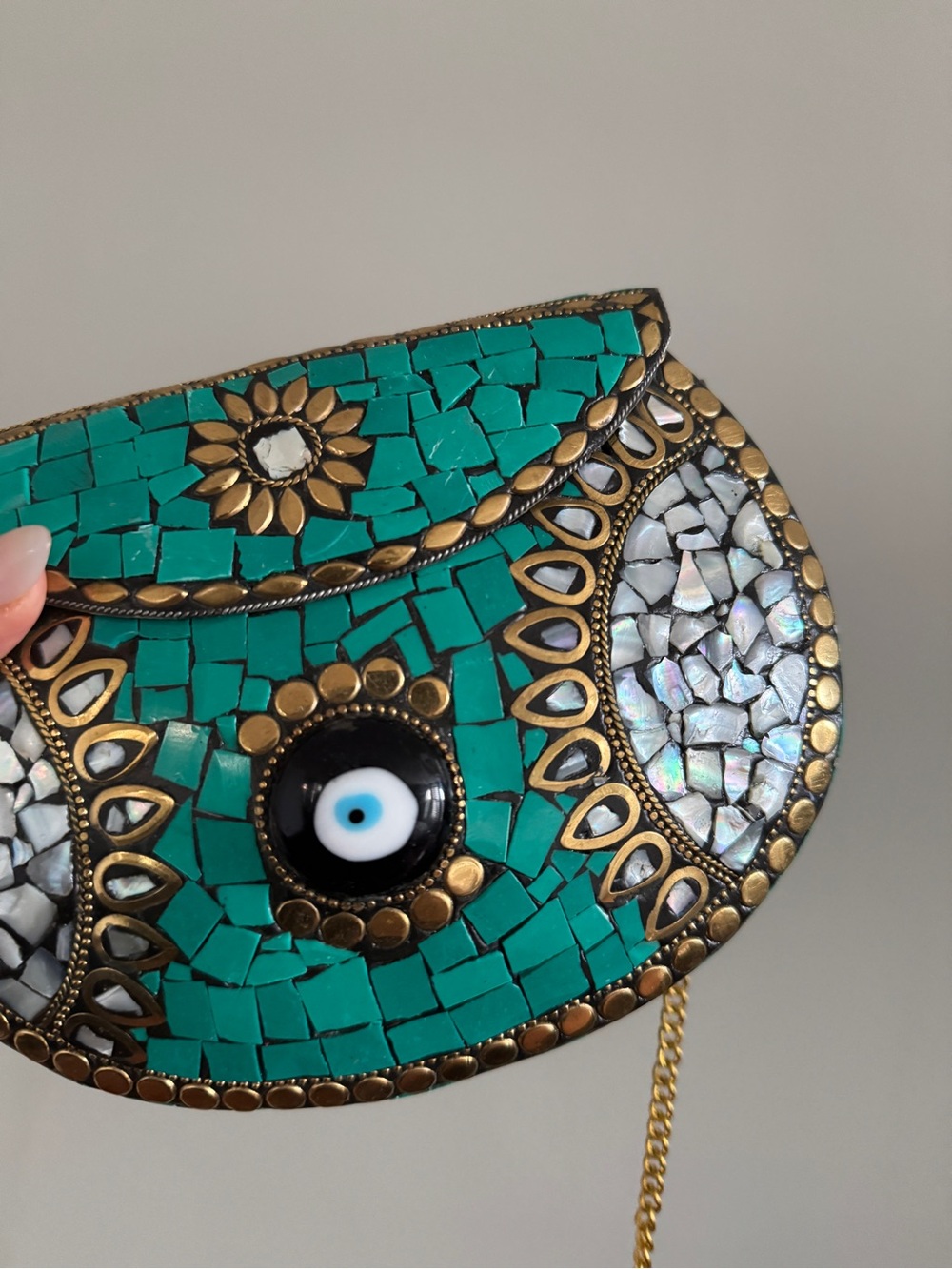 Turquoise Mosaic Eye Accent Clutch
